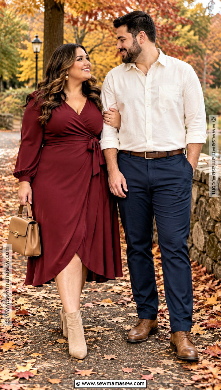 Plus Size Burgundy Wrap Dress Outfit - 15 october engagement pictures outfit ideas for plus size