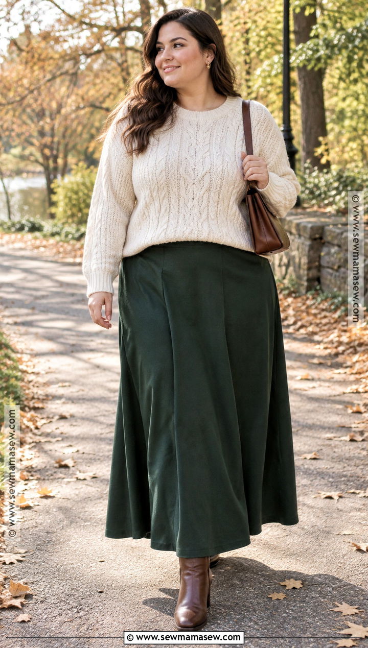 Plus Size Cable Knit Sweater And Maxi Skirt - 25 plus size fall outfits big stomach