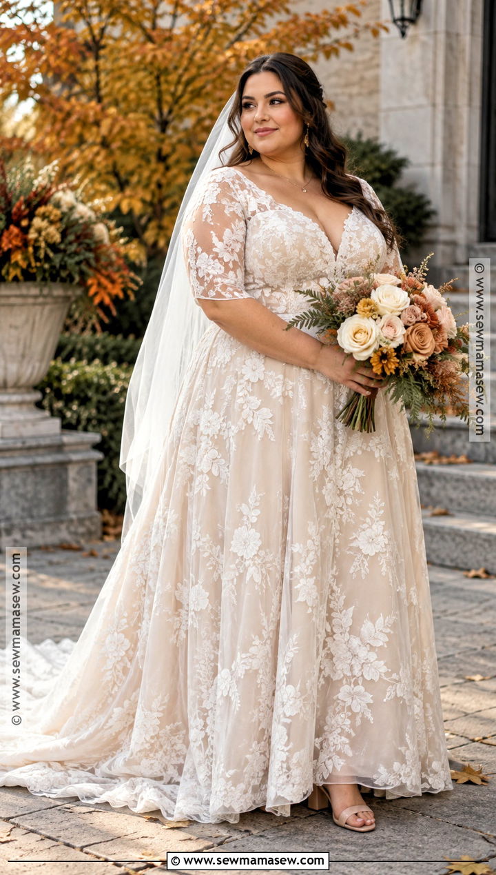 Plus Size Champagne Lace Wedding Dress - 15 Fall Wedding Dress Plus Size Bohemian Ideas