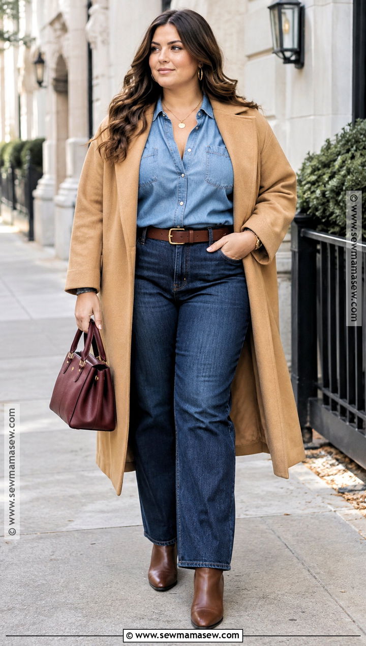 Plus Size Denim On Denim And Ankle Boots Outfit - 20 Cute Fall Plus Size Outfits