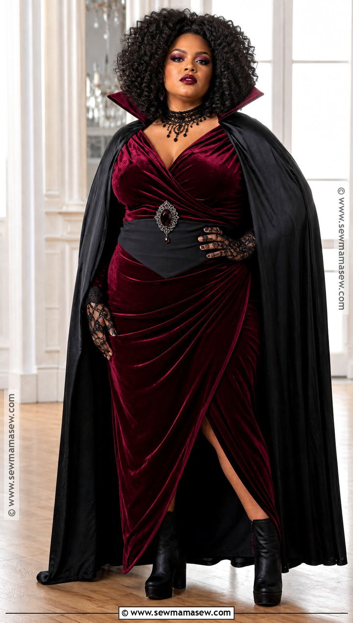 Plus Size Dracula Costume With Velvet Gown - 30 Dracula Costume Ideas for Women