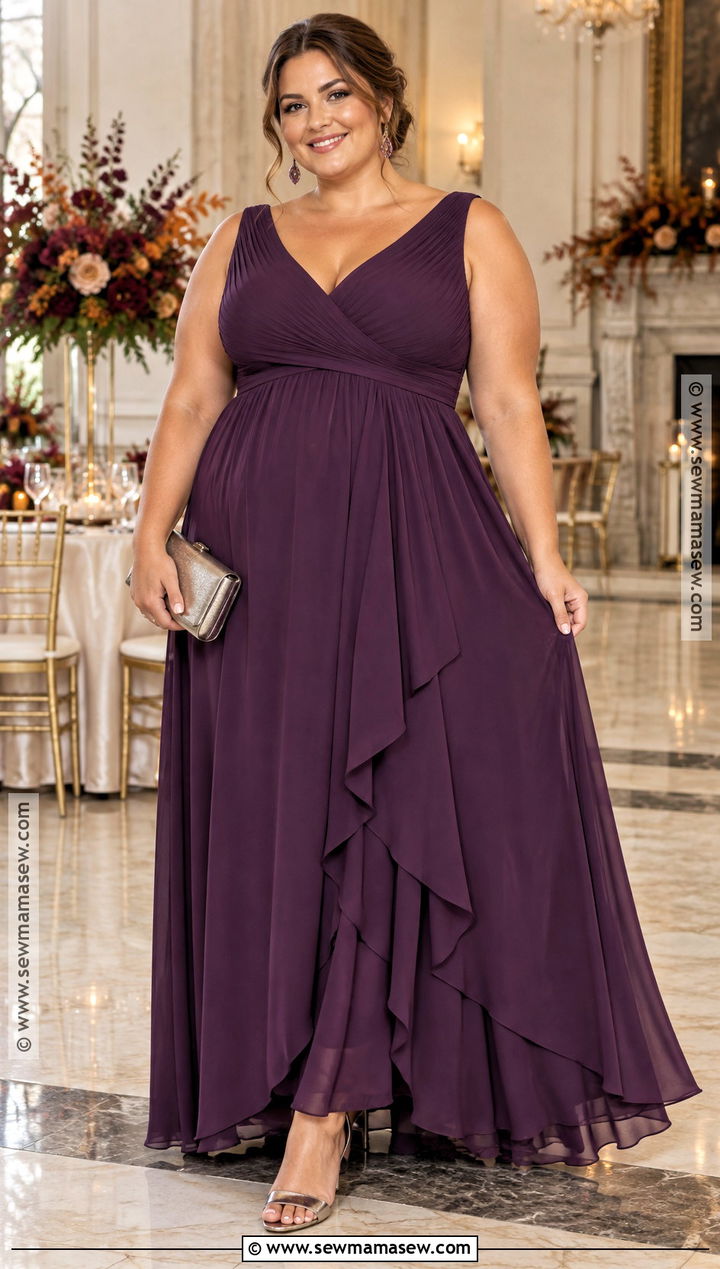 Plus Size Eggplant Empire Waist Maxi Dress - 15 plus size fall dresses for wedding guest