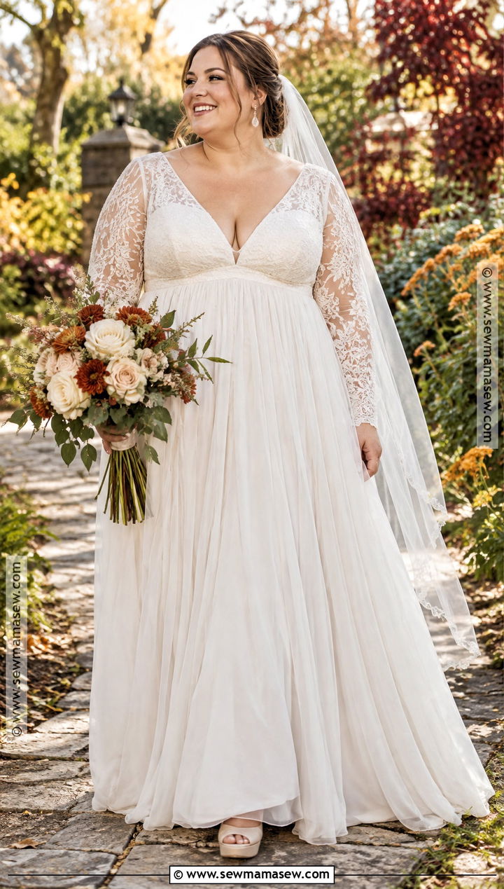 Plus Size Empire Waist Boho Wedding Dress - 15 boho fall wedding dress long sleeve ideas