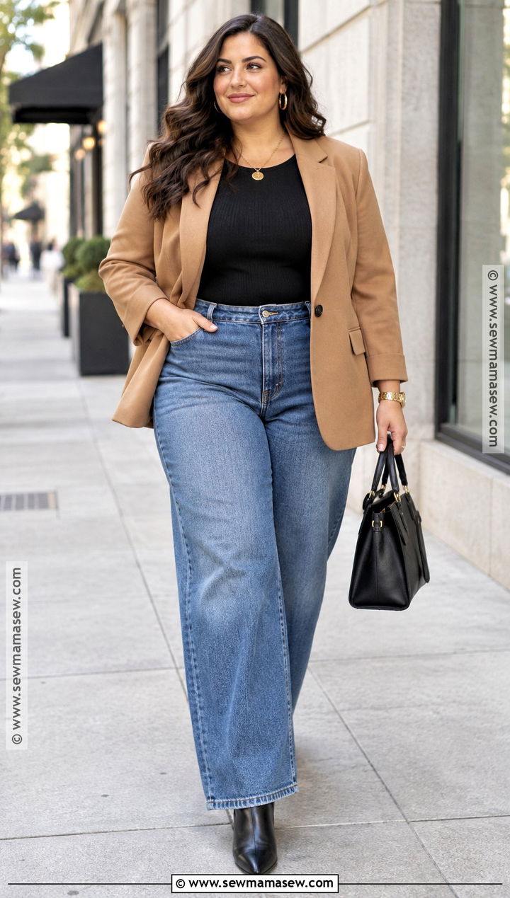 Plus Size Fall Blazer And Wide Leg Jeans Outfit - 25 plus size outfits for fall