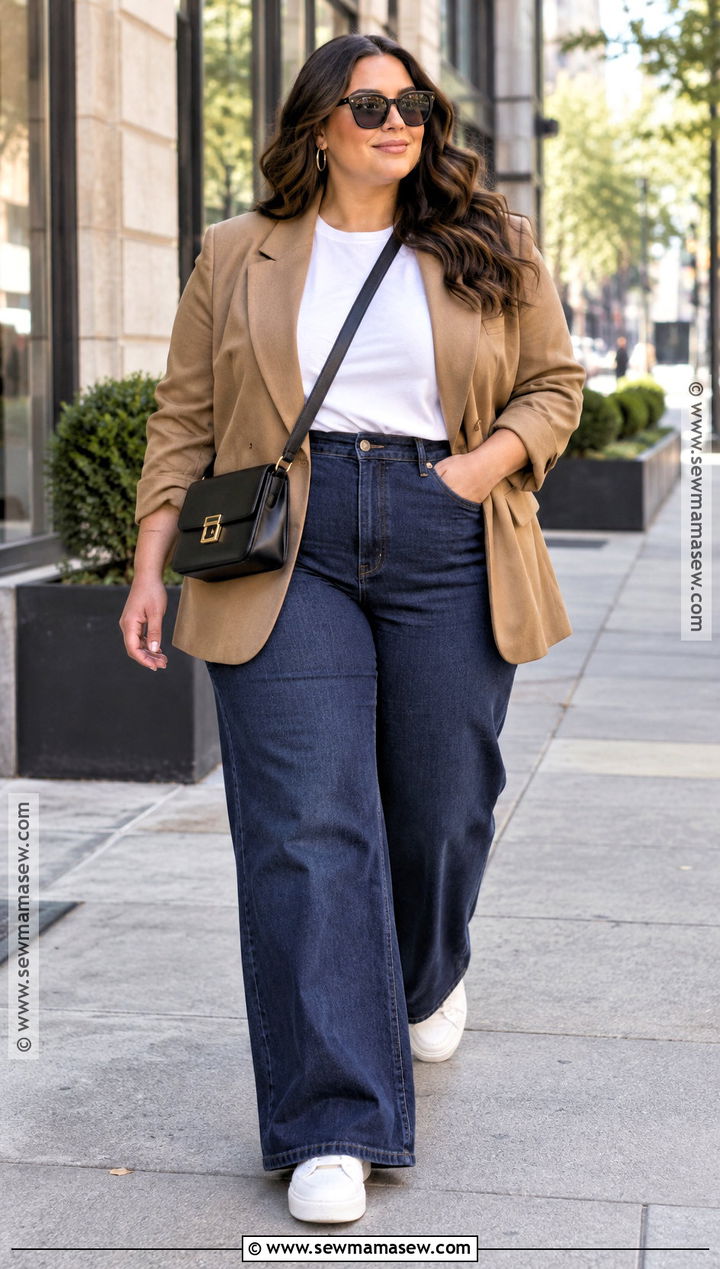 Plus Size Fall Blazer and Wide Leg Jeans Outfit - 15 Fall Street Style Ideas for Plus Size