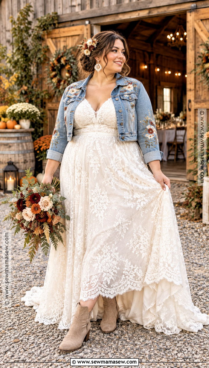 Plus Size Fall Boho Wedding Dress With Bridal Jacket - 15 fall boho wedding dress ideas for plus size
