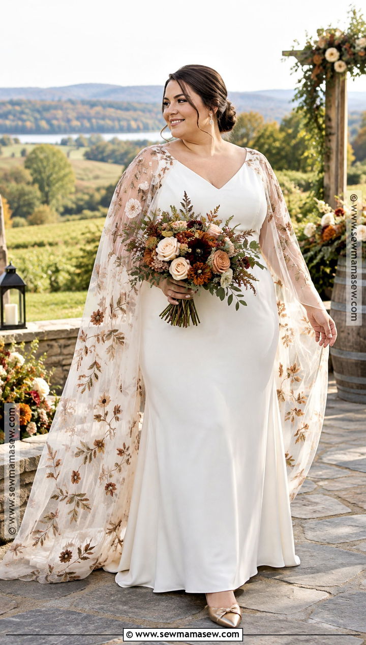 Plus Size Fall Boho Wedding Dress With Cape Sleeves - 15 fall boho wedding dress ideas for plus size