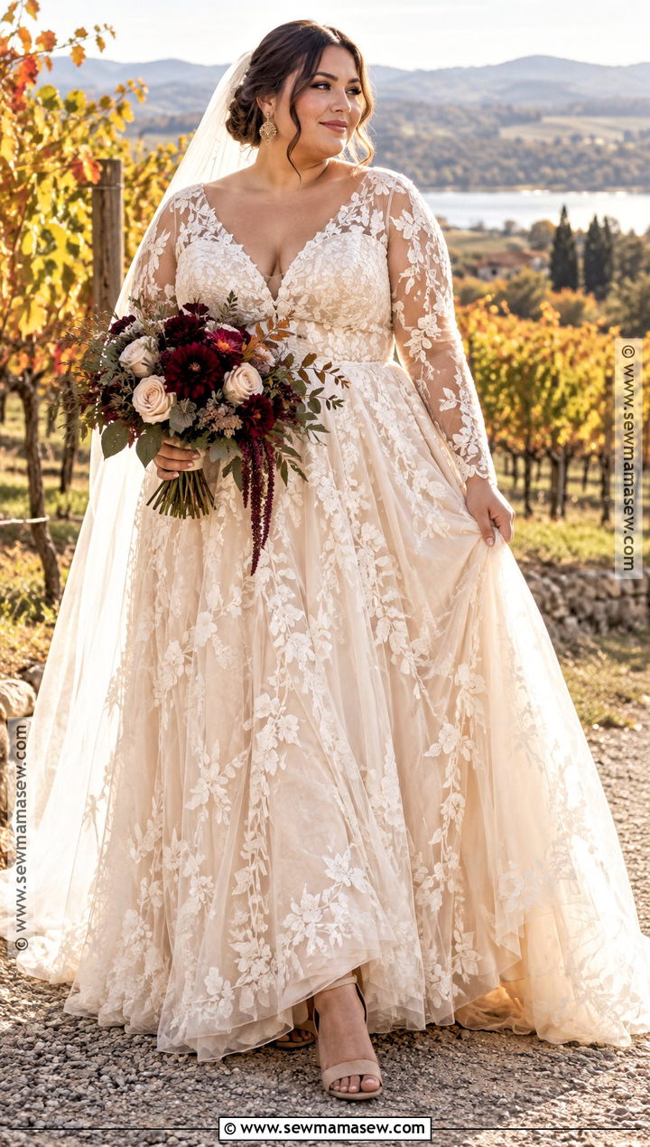 Plus Size Fall Boho Wedding Dress With Champagne Lining - 15 fall boho wedding dress ideas for plus size