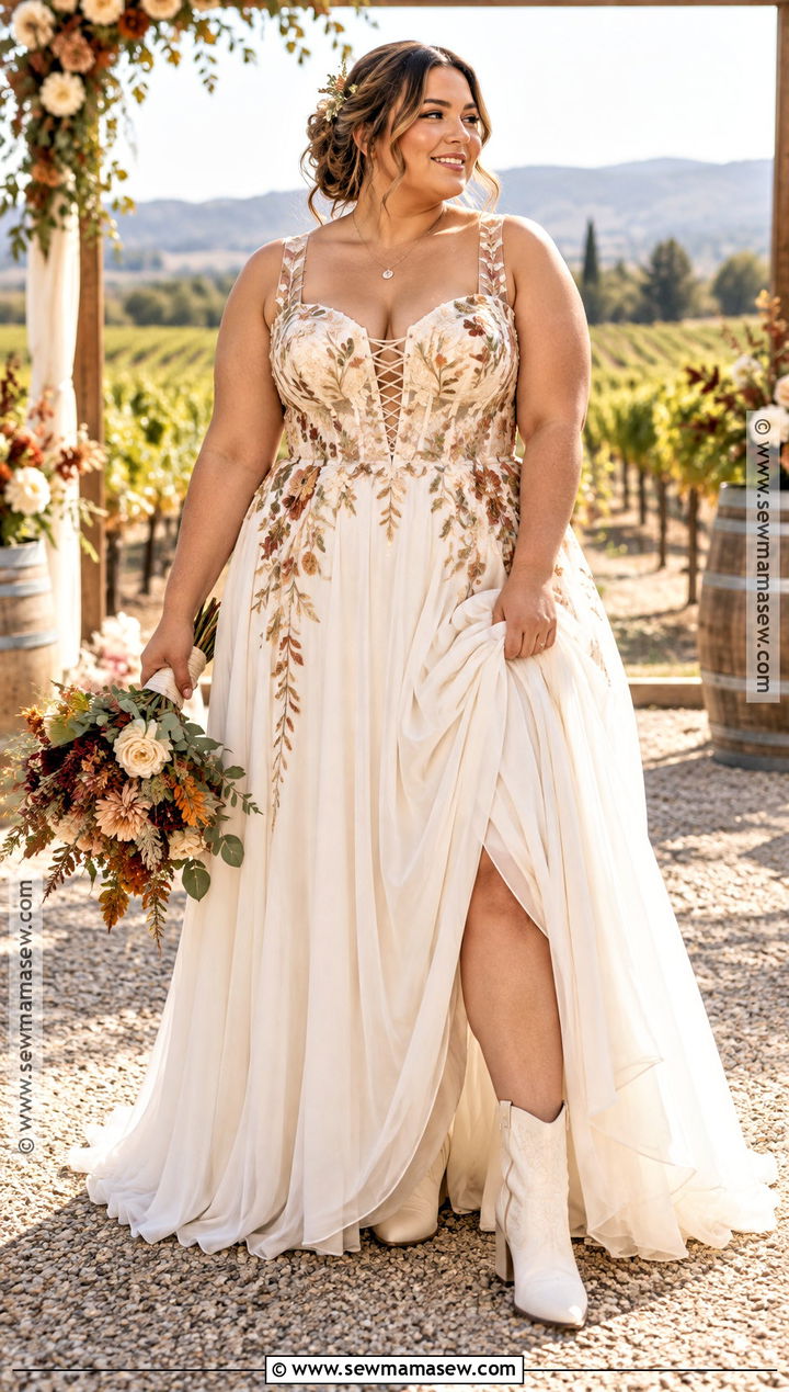 Plus Size Fall Boho Wedding Dress With Corset Bodice - 15 fall boho wedding dress ideas for plus size