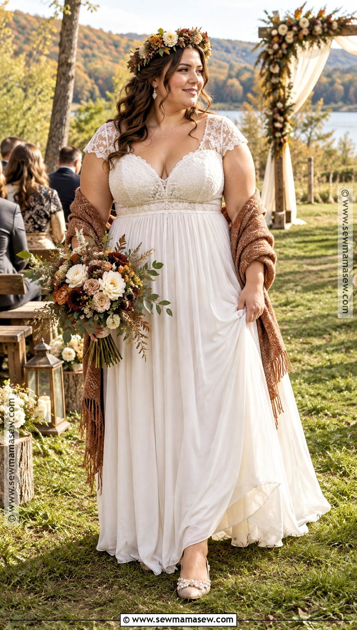 Plus Size Fall Boho Wedding Dress With Empire Waist - 15 fall boho wedding dress ideas for plus size