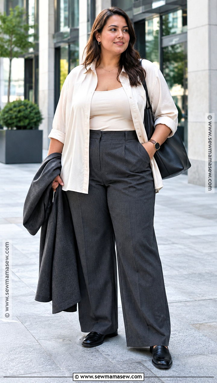 Plus Size Fall Button Down And Trouser Outfit - 15 Plus Size Fall Outfit Ideas Big Stomach