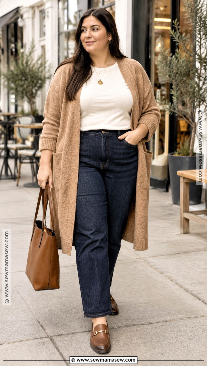 Plus Size Fall Cardigan And Jeans Outfit - 25 plus size outfits for fall