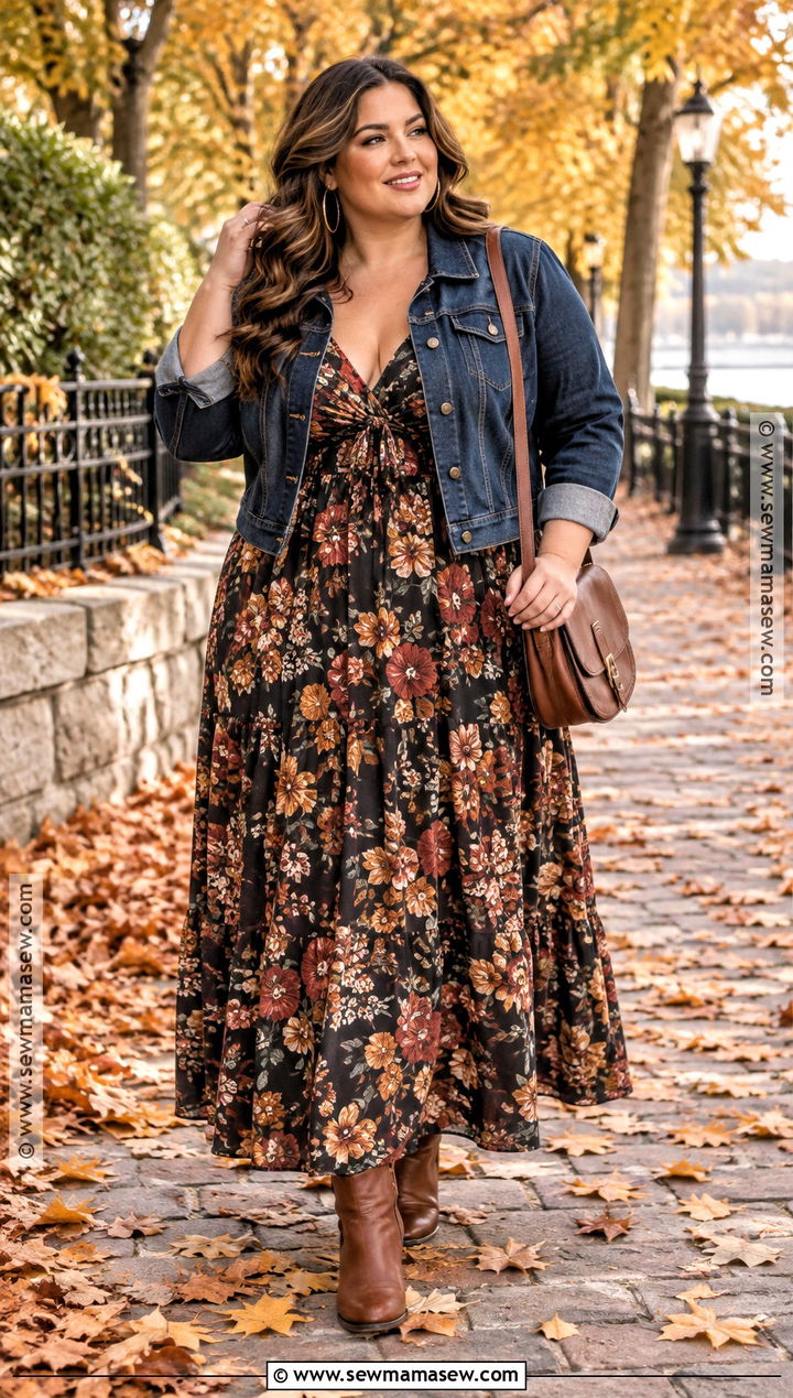 Plus Size Fall Denim Jacket And Maxi Dress Outfit - 25 plus size outfits for fall