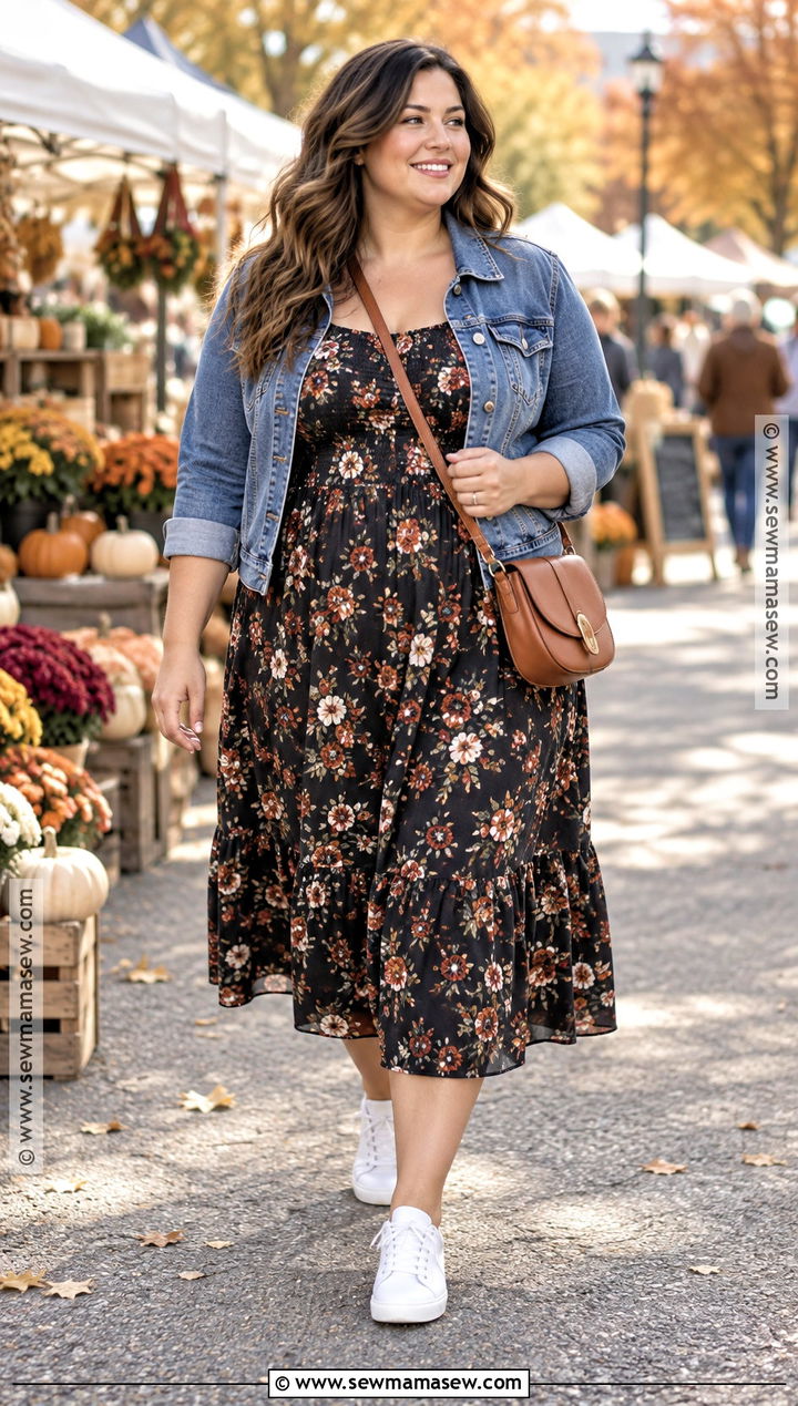 Plus Size Fall Denim Jacket And Midi Dress Outfit - 15 Plus Size Fall Outfit Ideas Big Stomach