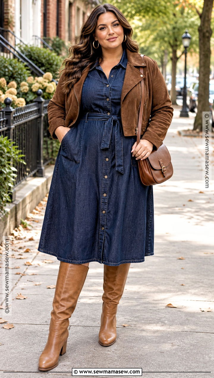 Plus Size Fall Denim Shirt Dress Outfit - 25 plus size outfits for fall