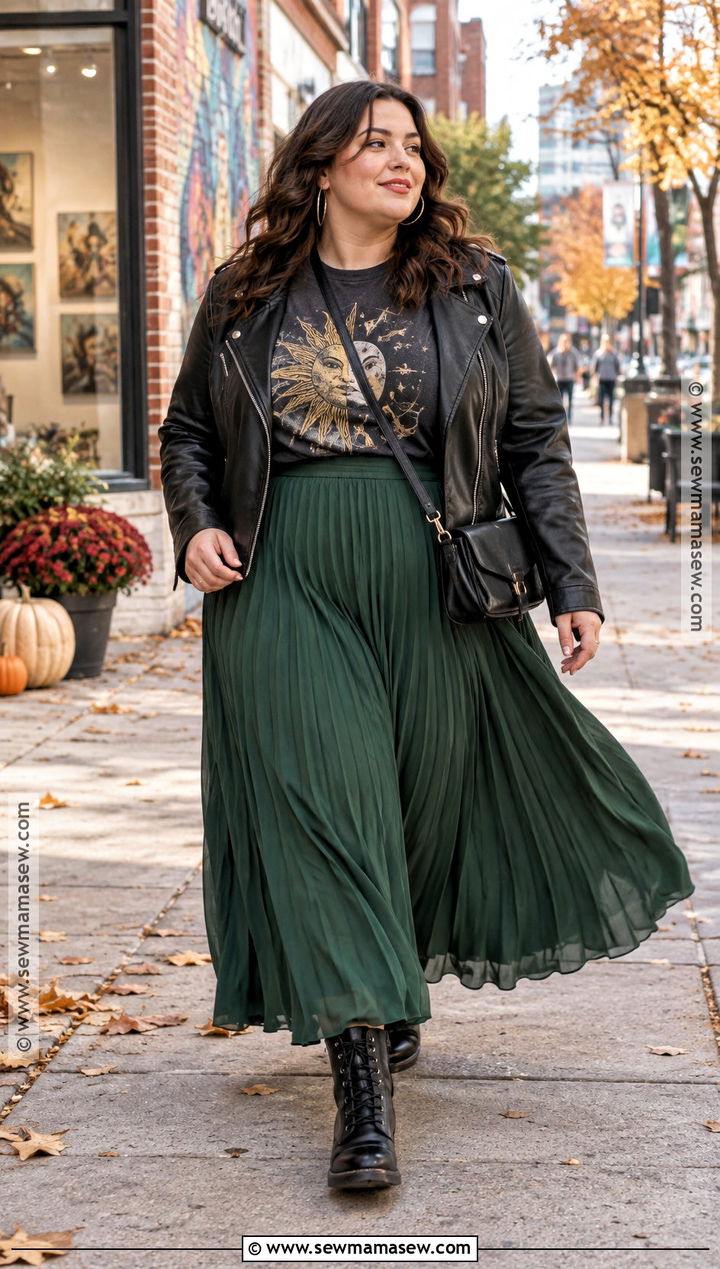 Plus Size Fall Graphic Tee and Maxi Skirt Outfit - 15 Fall Street Style Ideas for Plus Size