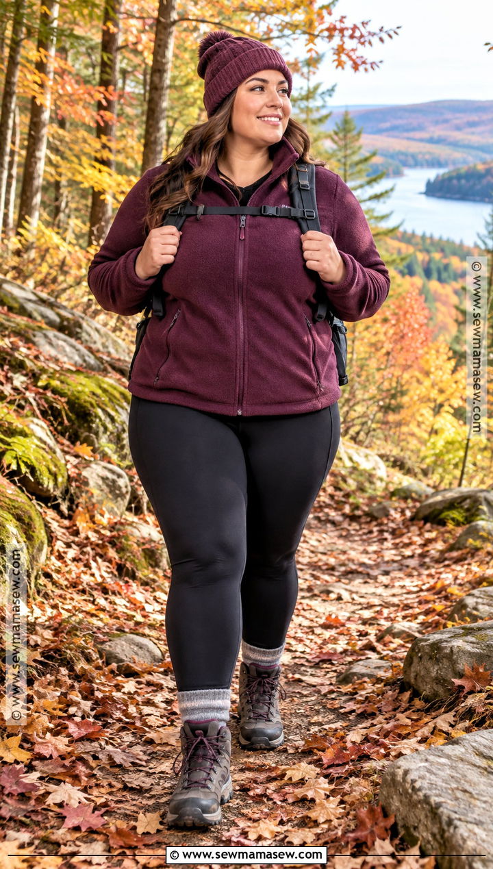 Plus Size Fall Hiking Outfit With Fleece and Leggings - 15 plus size hiking outfit fall ideas