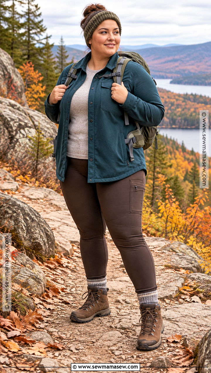 Plus Size Fall Hiking Outfit With Insulated Shirt Jacket - 15 fall hiking outfits for women for plus size