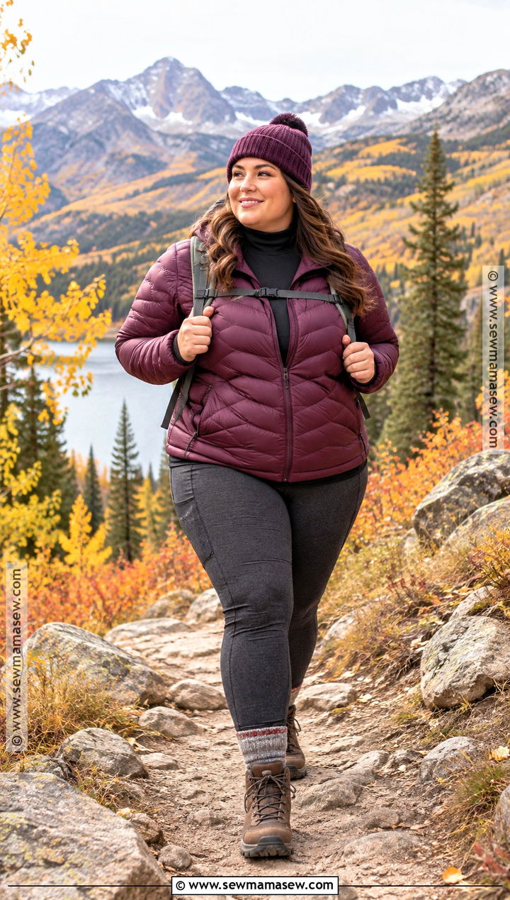 Plus Size Fall Hiking Outfit With Puffer Jacket And Leggings - 15 fall hiking outfits for women for plus size