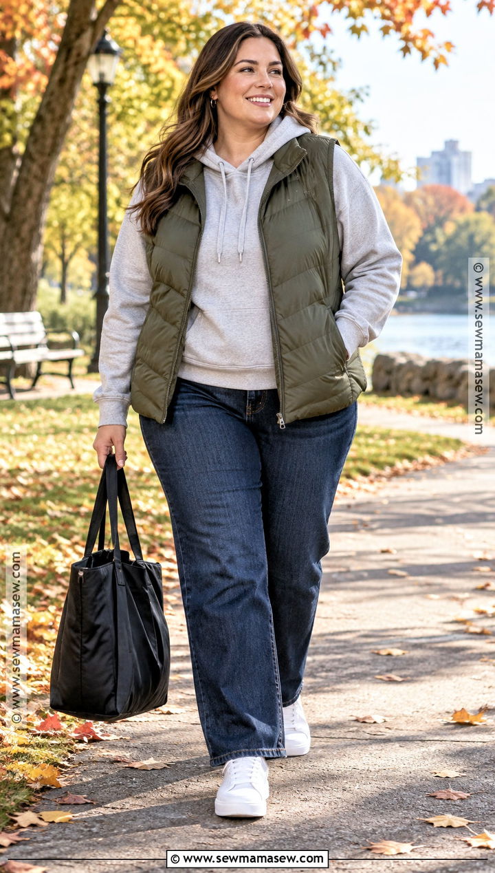 Plus Size Fall Hoodie And Puffer Vest Outfit - 15 fall capsule wardrobe 2026 casual ideas for plus size