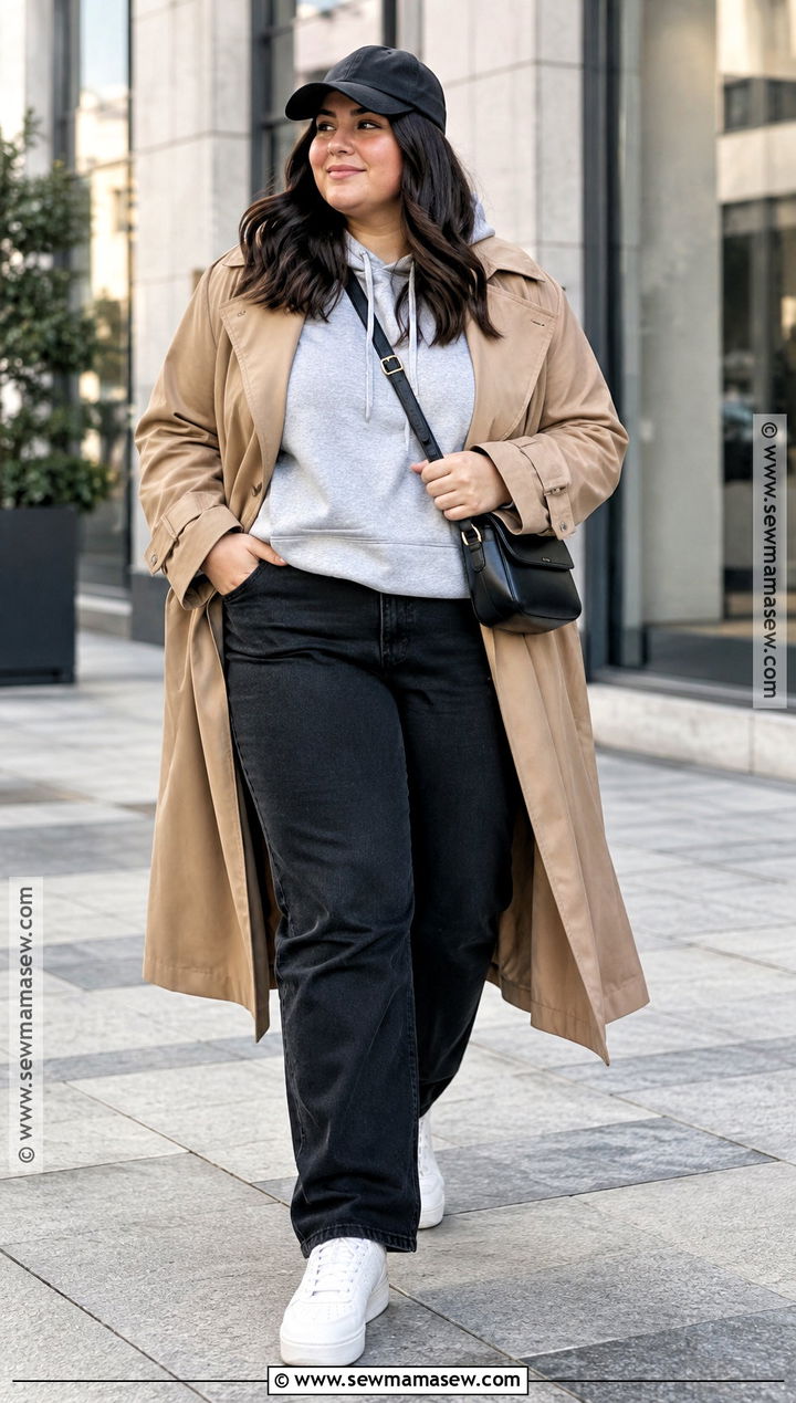 Plus Size Fall Hoodie And Trench Coat Outfit - 25 plus size outfits for fall