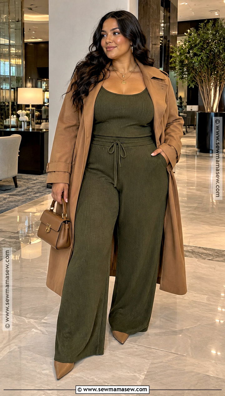 Plus Size Fall Matching Pants Set Outfit - 15 fall date night outfit ideas for plus size