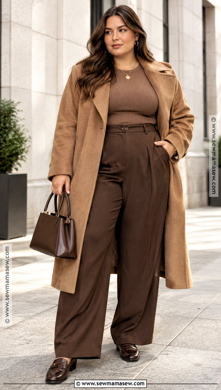 Plus Size Fall Outfit With A Monochrome Brown Look - 25 fall outfits for plus size