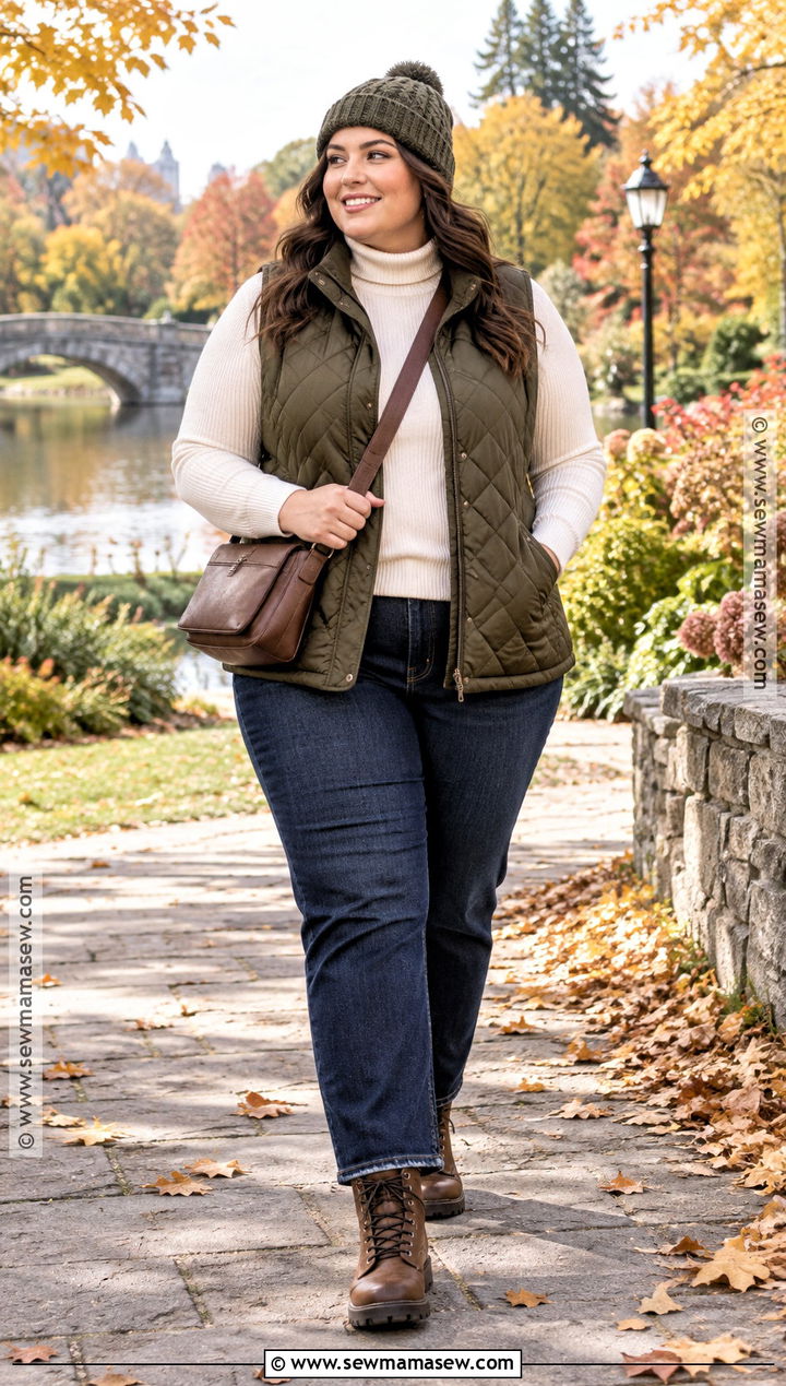 Plus Size Fall Outfit With A Quilted Vest - 25 fall outfits for plus size