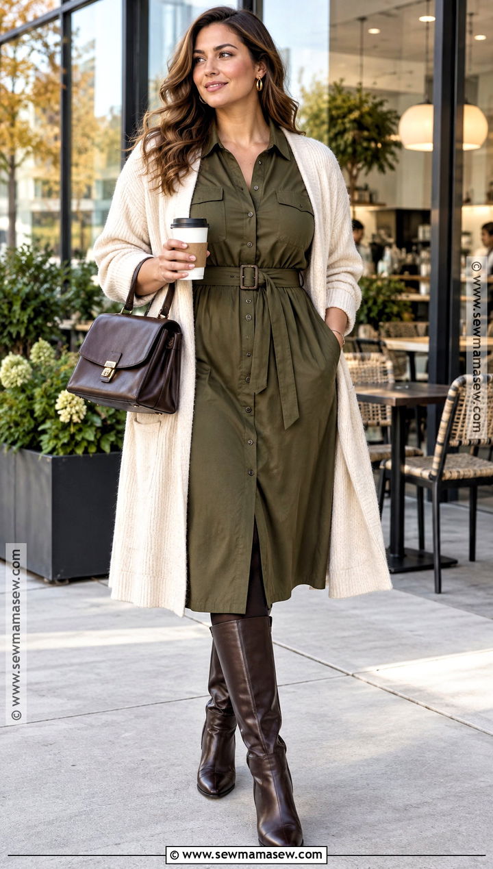 Plus Size Fall Outfit With A Shirt Dress And Boots - 25 fall outfits for plus size