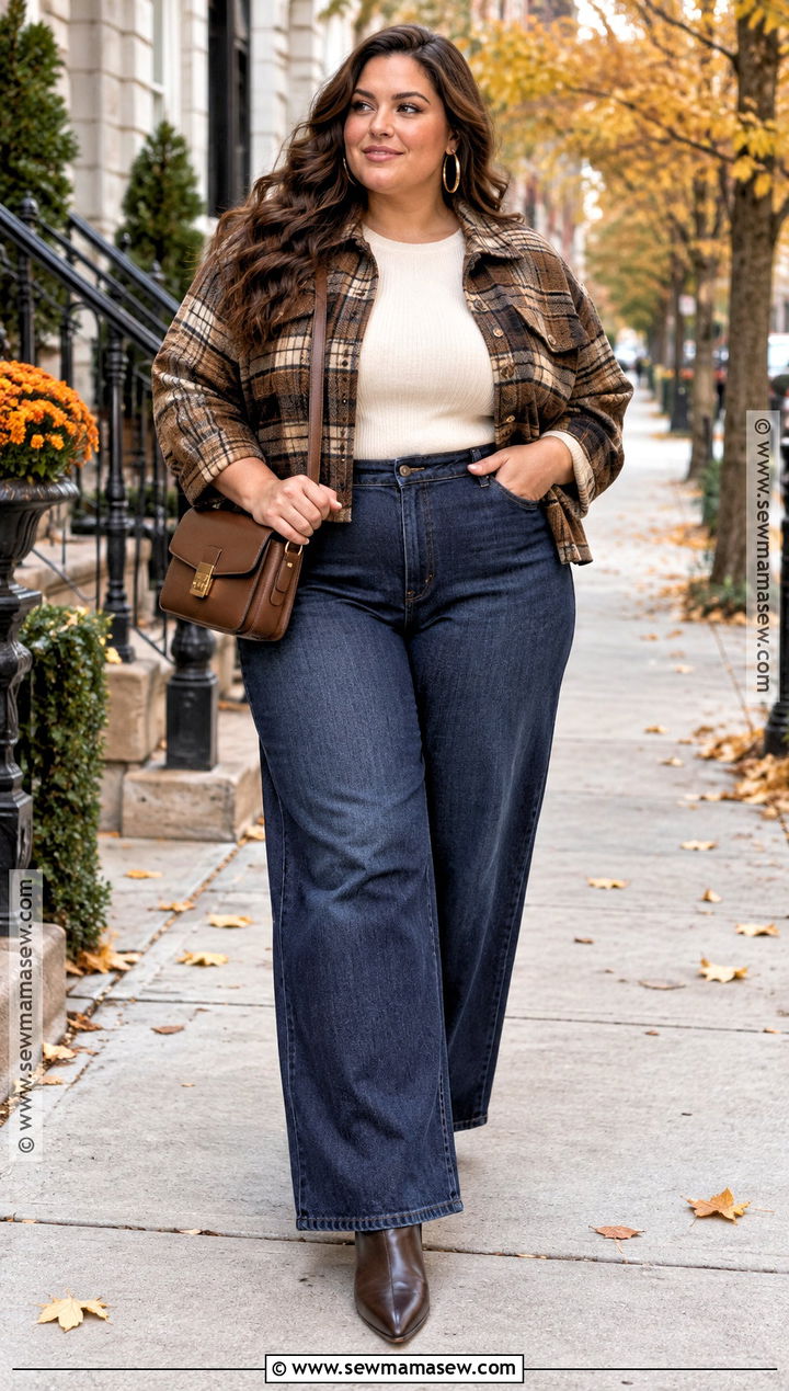 Plus Size Fall Outfit With Wide Leg Jeans - 25 fall outfits for plus size