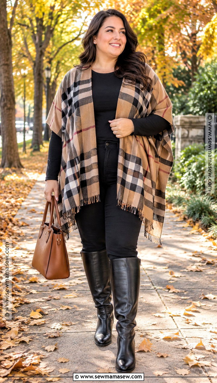 Plus Size Fall Poncho And Skinny Jeans Outfit - 15 fall capsule wardrobe 2026 casual ideas for plus size