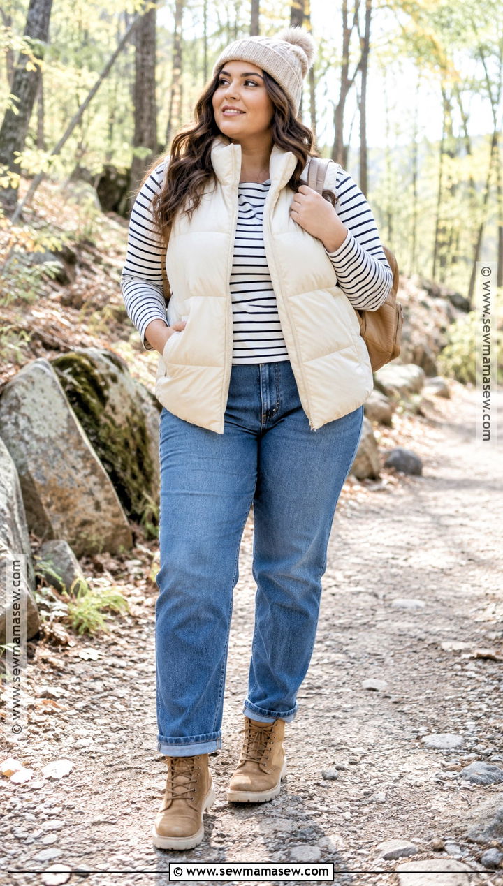 Plus Size Fall Puffer Vest And Jeans Outfit - 25 plus size outfits for fall