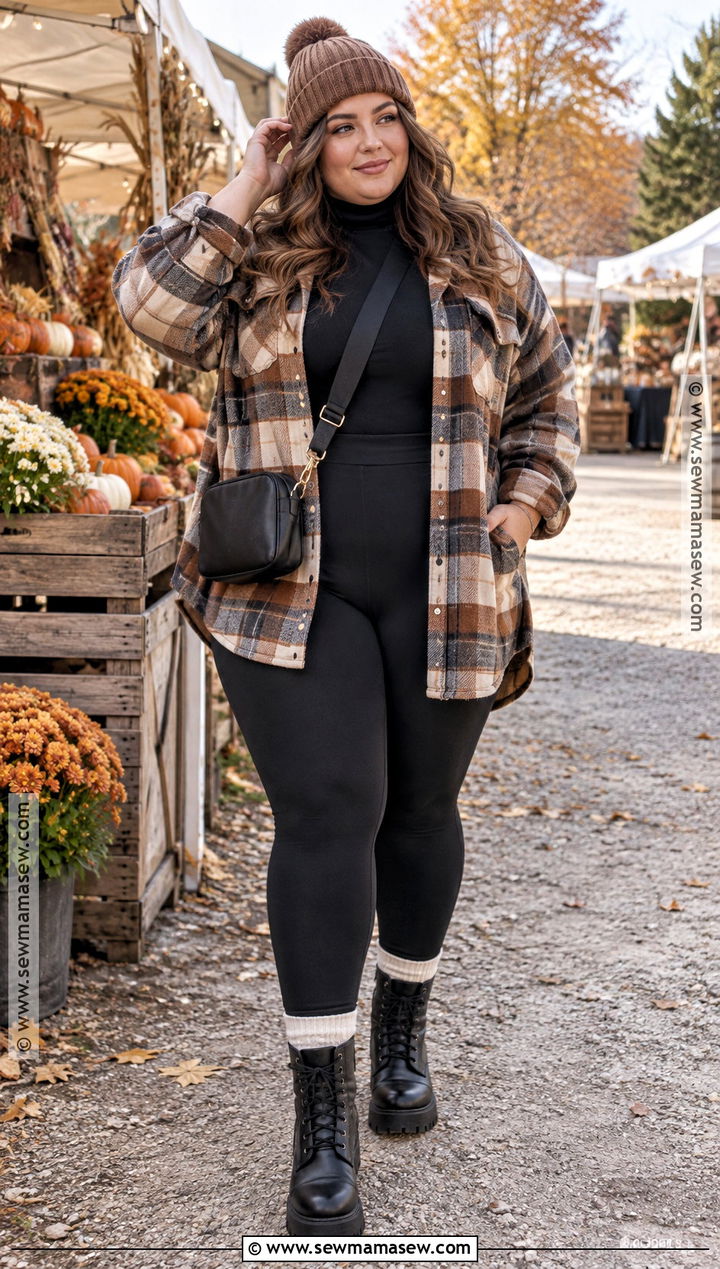 Plus Size Fall Shacket and Leggings Outfit - 15 Fall Street Style Ideas for Plus Size