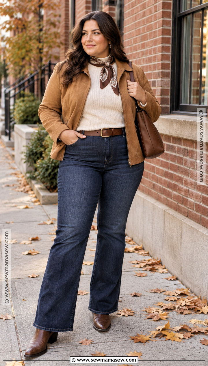 Plus Size Fall Suede Jacket and Dark Jeans Outfit - 15 Fall Street Style Ideas for Plus Size