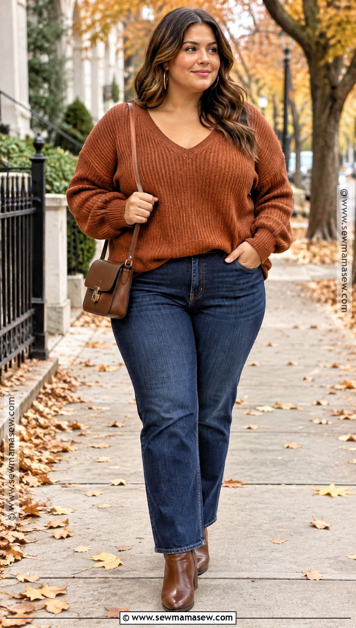 Plus Size Fall Sweater With Jeans And Ankle Boots - 15 fall style ideas for plus size