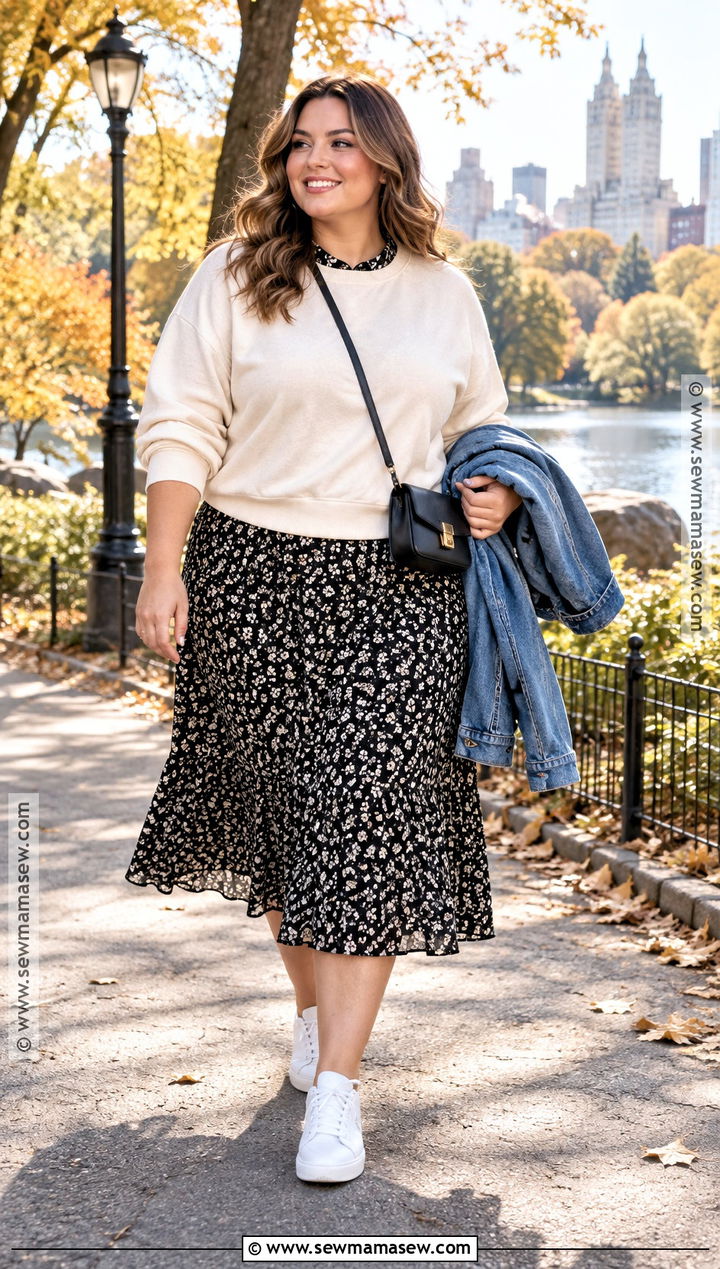 Plus Size Fall Sweatshirt And Midi Dress Outfit - 15 fall capsule wardrobe 2026 casual ideas for plus size