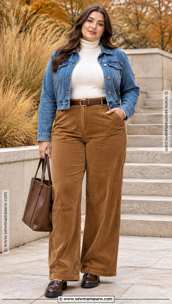 Plus Size Fall Turtleneck And Corduroy Pants Outfit - 15 plus size fall outfit photoshoot ideas