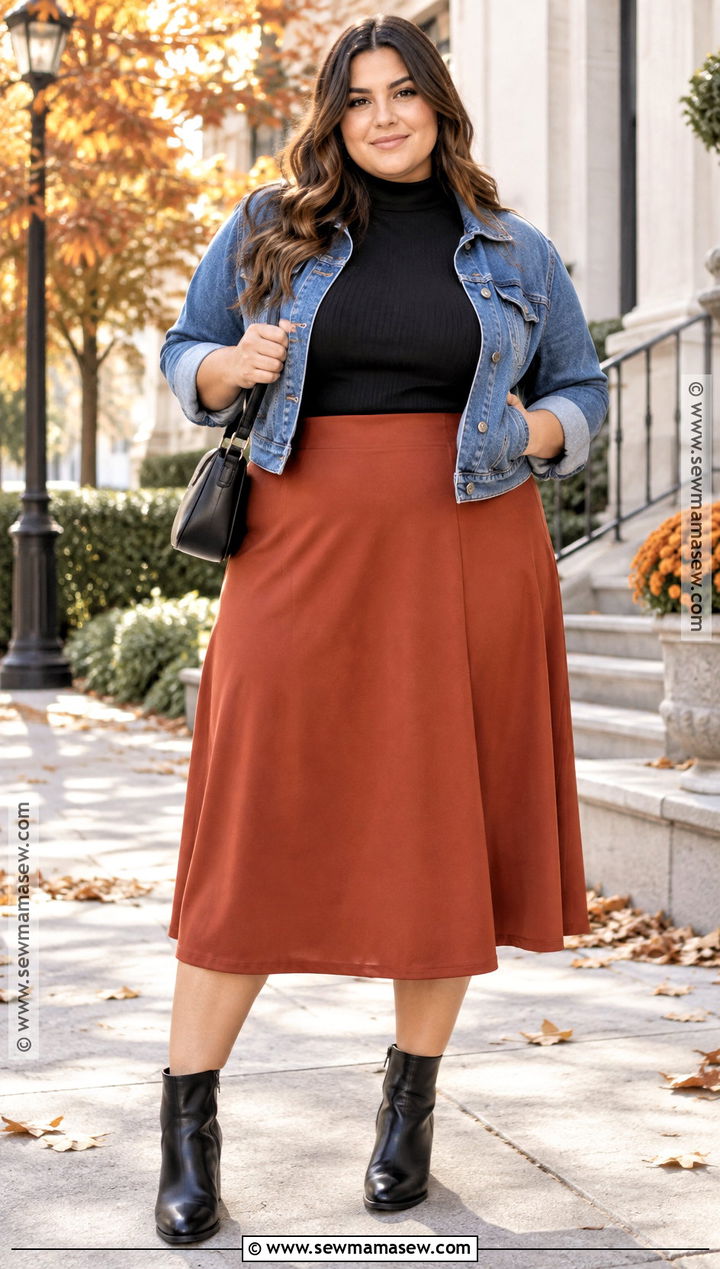 Plus Size Fall Turtleneck And Midi Skirt Outfit - 15 fall capsule wardrobe 2026 casual ideas for plus size