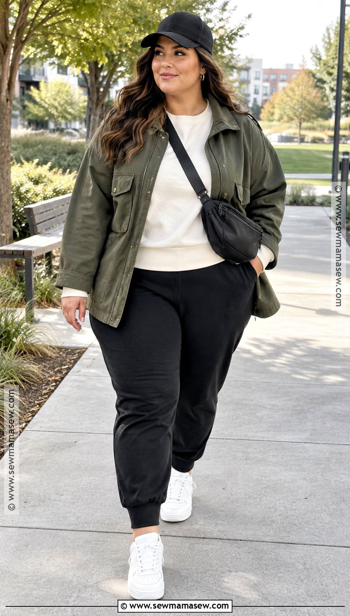 Plus Size Fall Utility Jacket And Joggers Outfit - 25 plus size outfits for fall