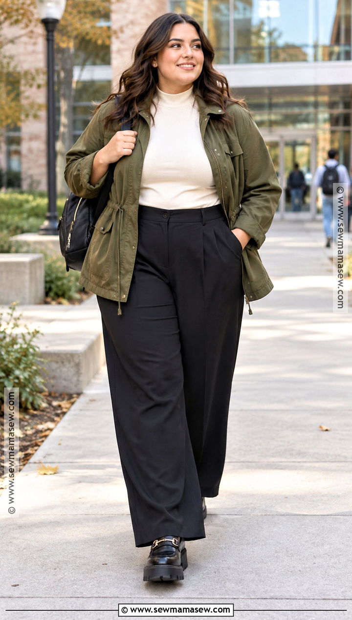 Plus Size Fall Utility Jacket and Wide Leg Pants Outfit - 15 Fall Street Style Ideas for Plus Size