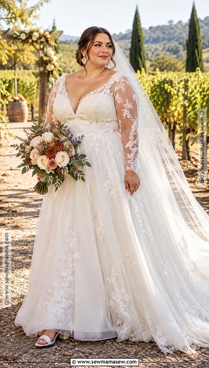 Plus Size Fall Wedding Dress With Sleeves - 15 Wedding Dress For Fall Outdoor Wedding Ideas