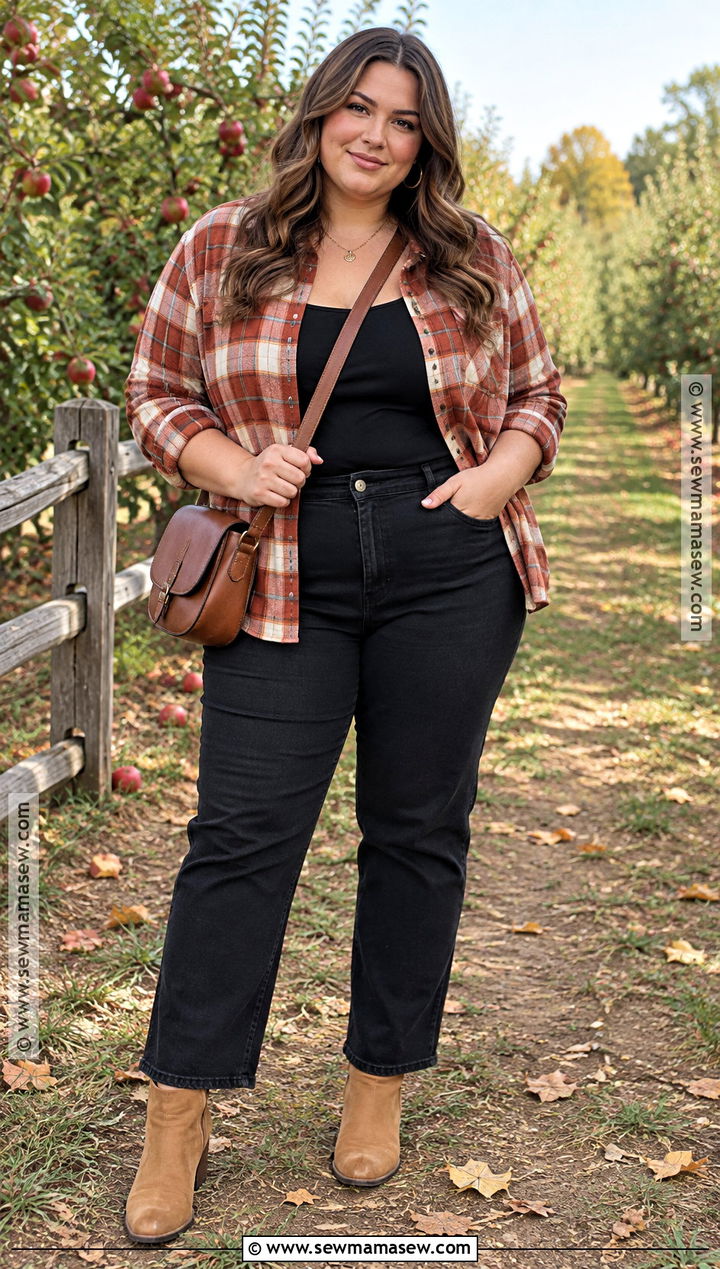 Plus Size Flannel Shirt And Black Jeans Outfit - 20 Cute Fall Plus Size Outfits