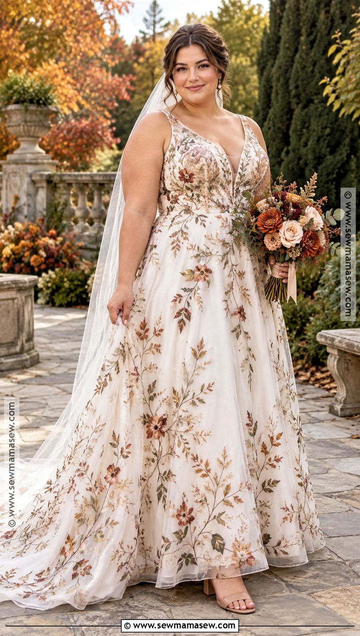 Plus Size Floral Embroidered Wedding Dress - 15 Fall Wedding Dress Plus Size Bohemian Ideas
