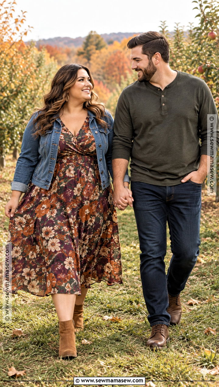 Plus Size Floral Midi Dress And Denim Jacket Outfit - 15 october engagement pictures outfit ideas for plus size