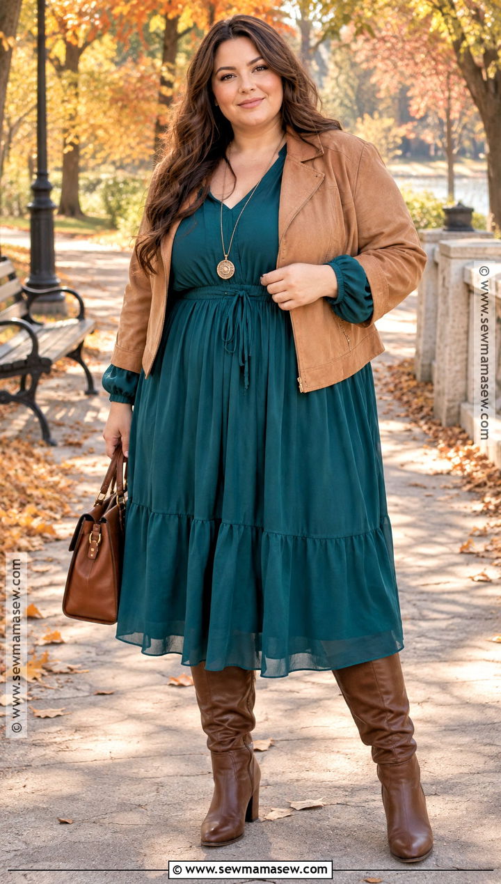 Plus Size Flowy Fall Dress With Tall Boots - 15 Cute Flowy Dresses Fall