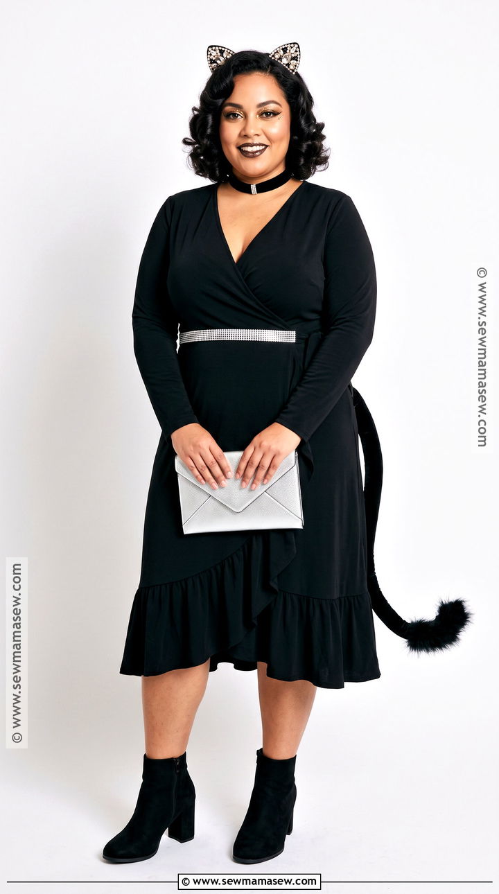 Plus Size Glam Black Cat Costume With Wrap Dress - 45 black cat halloween costume ideas