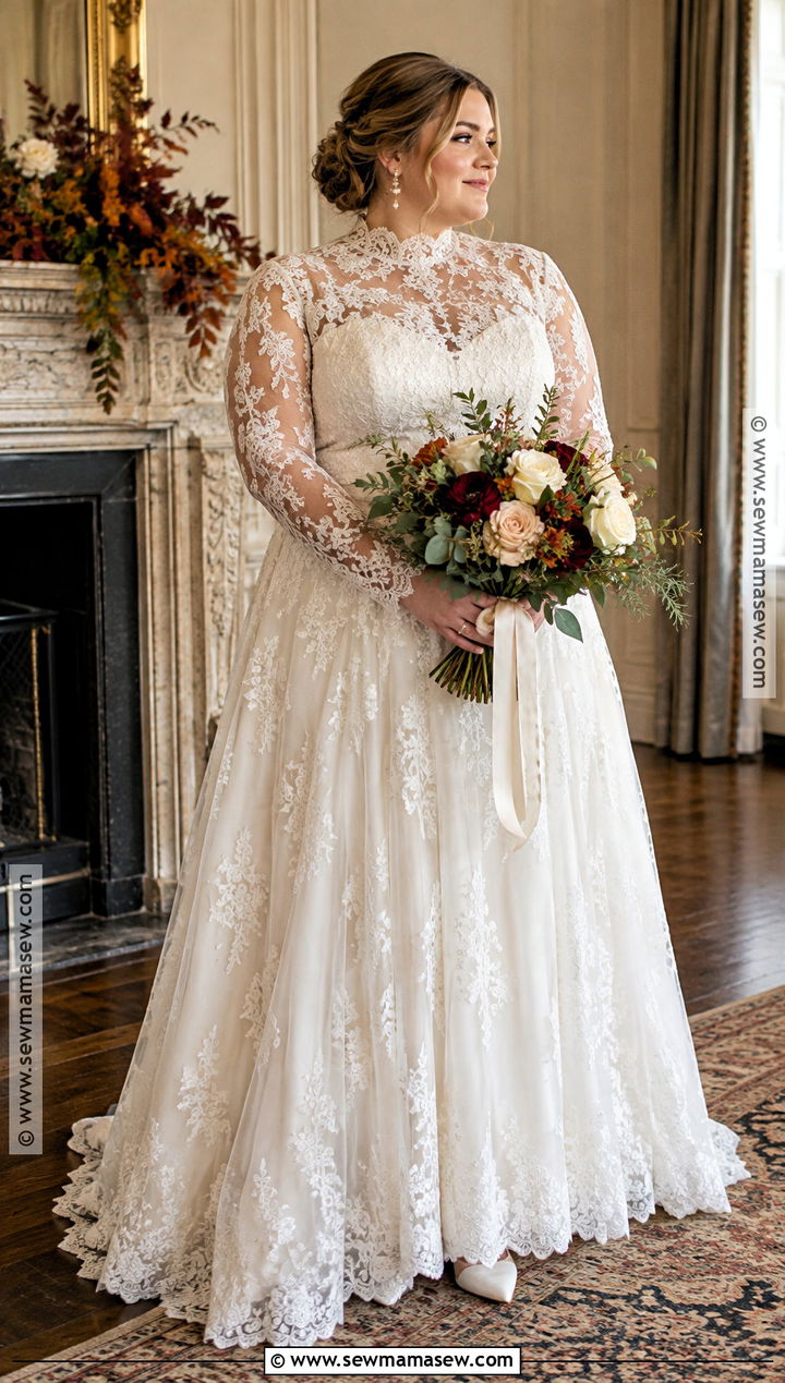 Plus Size High Neck Lace Wedding Dress - 15 Fall Wedding Dress Plus Size Bohemian Ideas