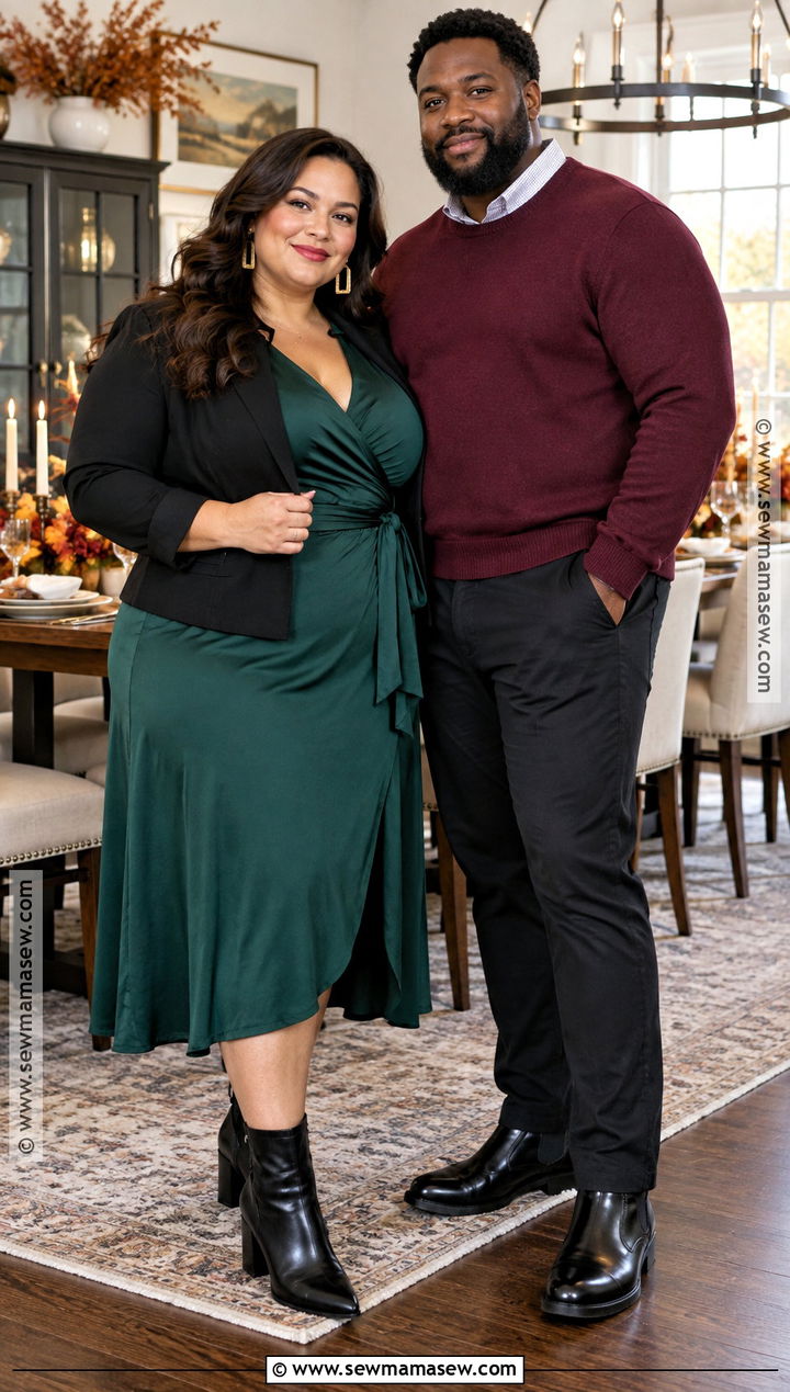 Plus Size Jewel Tone Couple Thanksgiving Outfit - 15 cute couple thanksgiving outfits