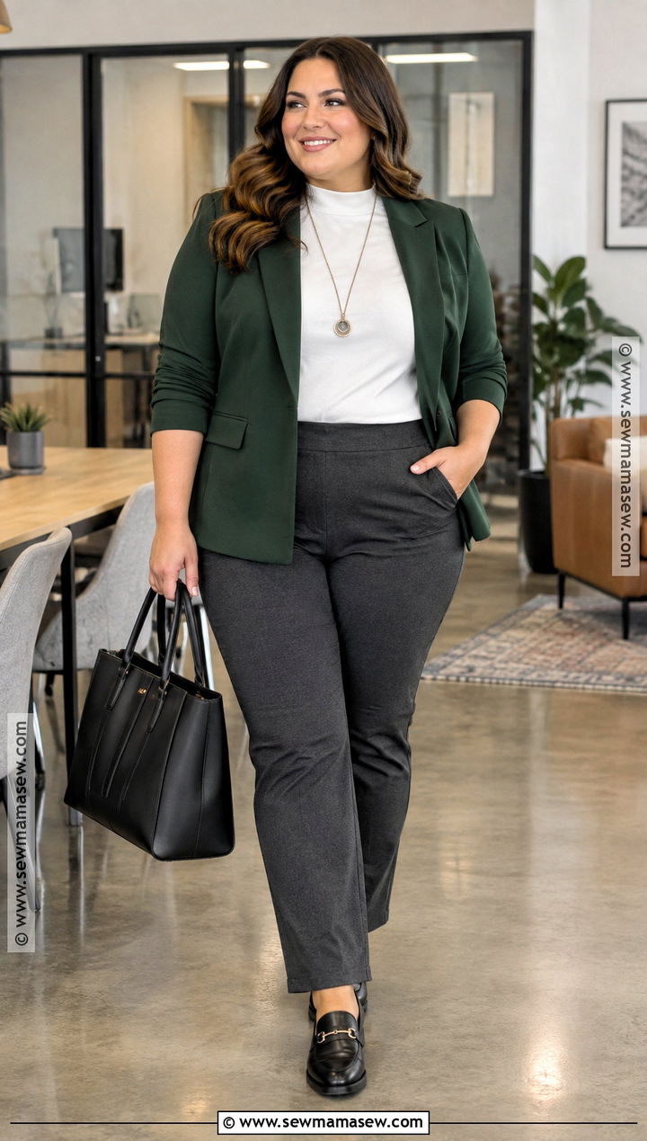 Plus Size Knit Blazer And Ponte Pants Outfit - 15 fall professional outfits women for plus size