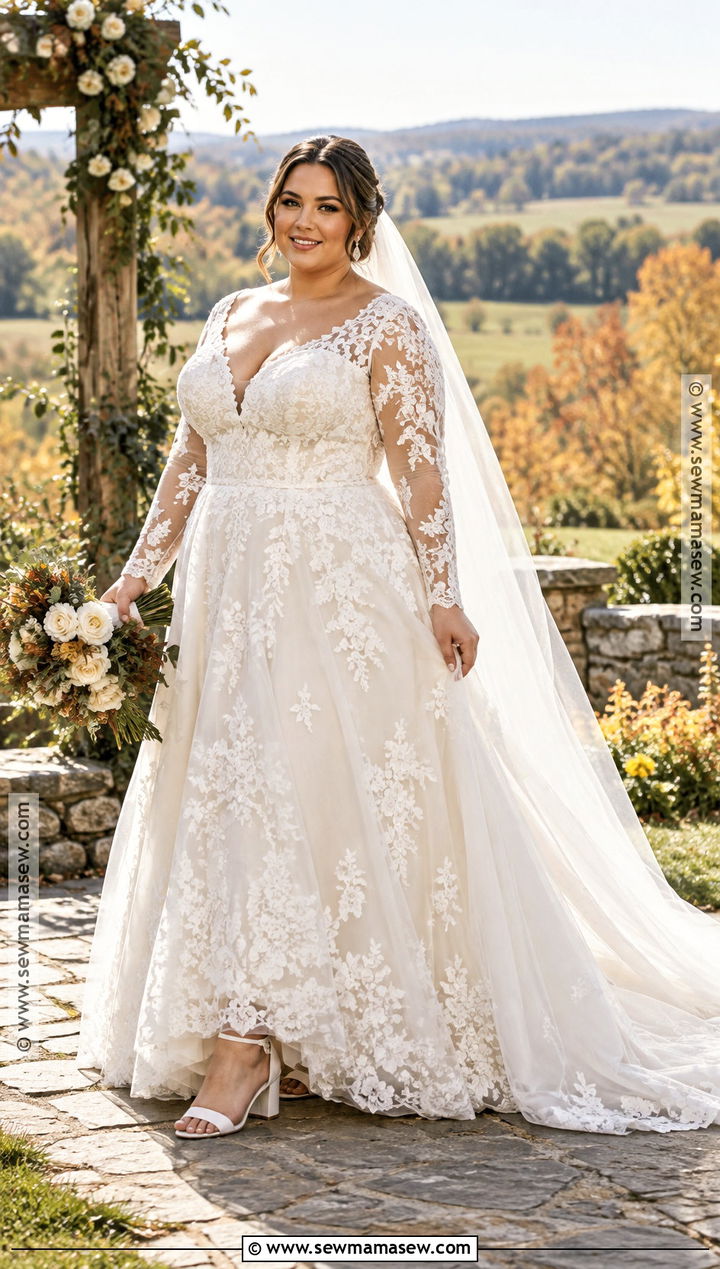 Plus Size Lace A Line Wedding Dress - 15 fall lace wedding dress ideas
